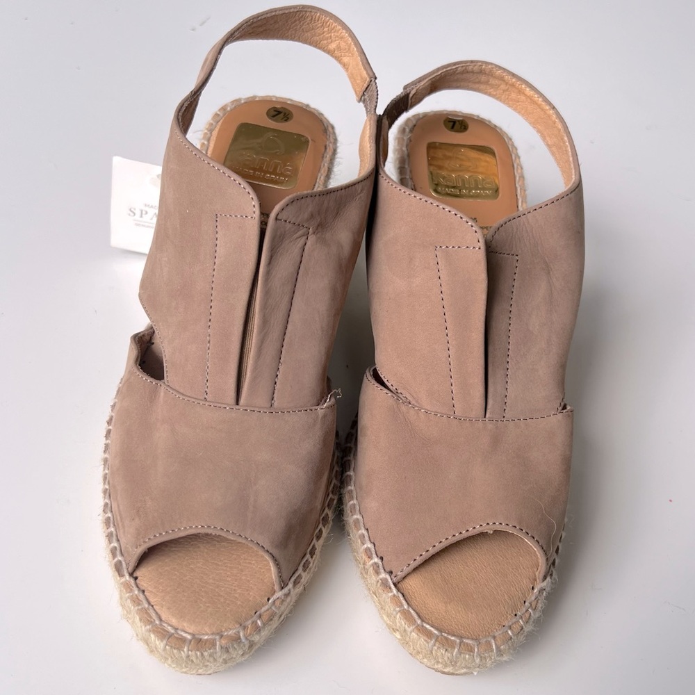 Kanna Women’s Tan Suede Espadrille Slingback Wedge Sandals, Sz 7.5 NEW